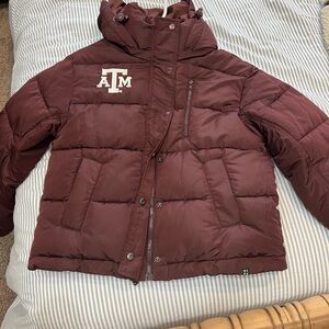 Maroon Puffer Jacket with Texas A&M Logo